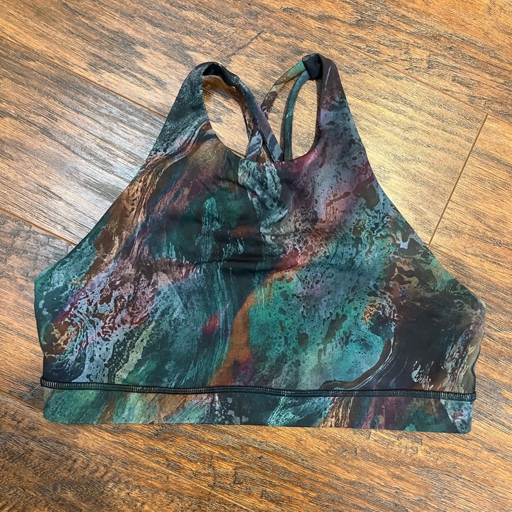 Lululemon Energy Bra High Neckline Multicolor Print Women's Sports Bra 10 Large